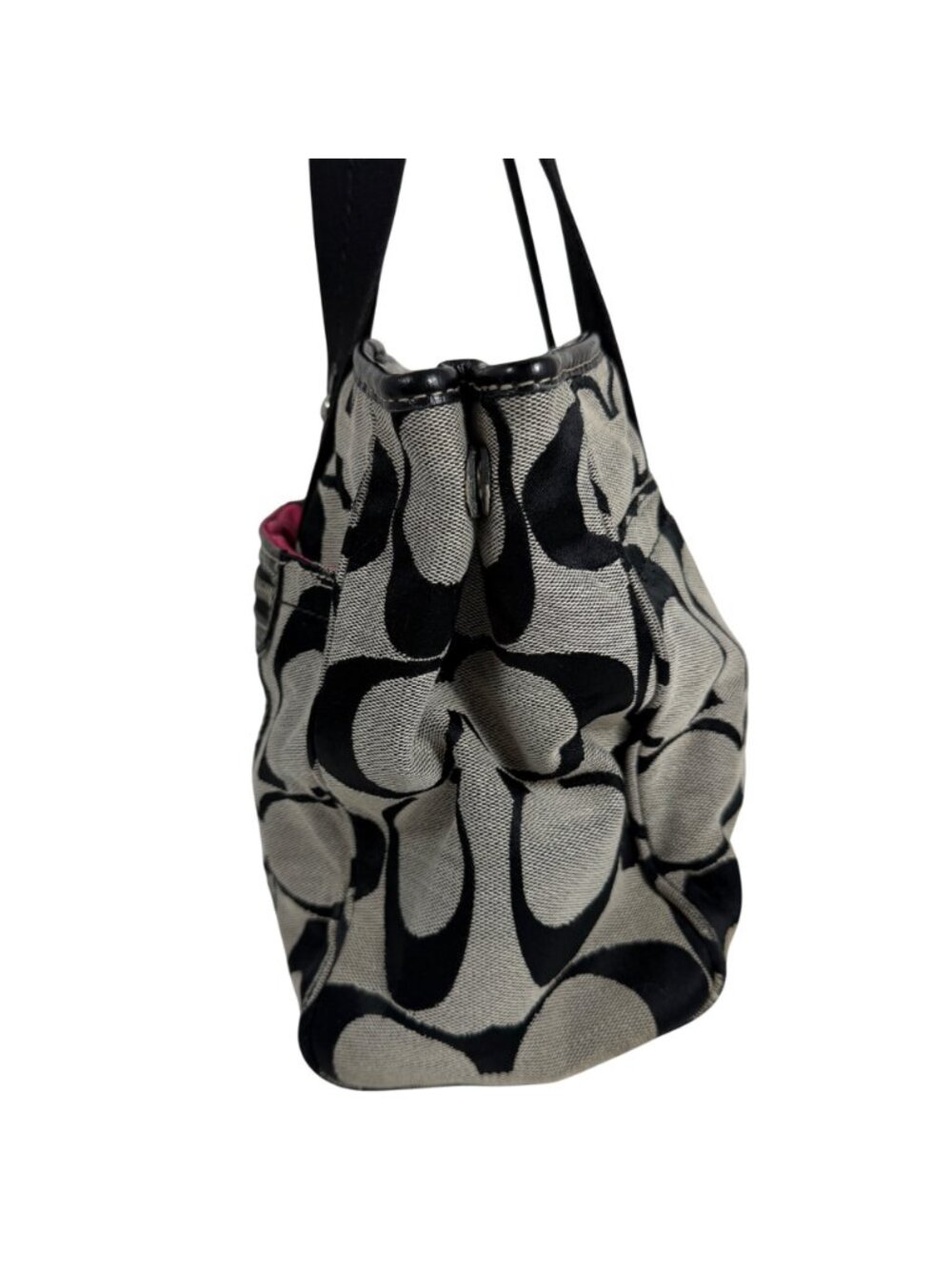 COACH Daisy Signature C Black Jacquard Shoulder Handbag F14878 Pink Lining - Picture 2 of 15